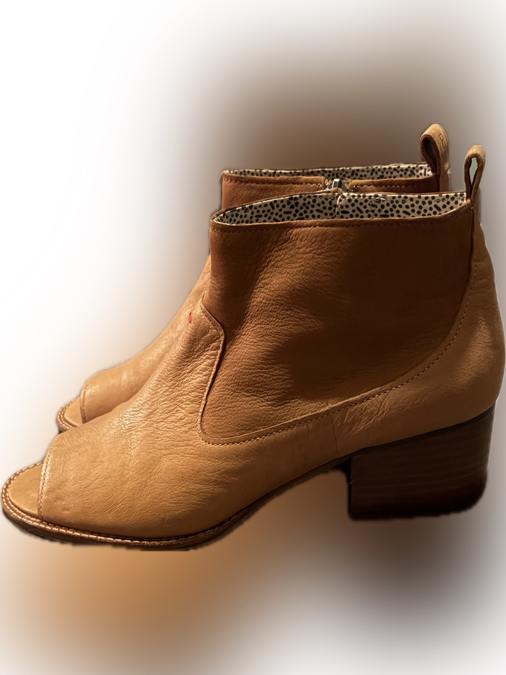 Ellen Degeneres Tan Leather Peep-Toe Ankle Booties